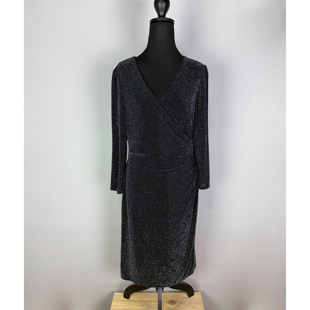 Chaps‎ Black and Metallic Sparkly Midi Sheath Dress Size 8